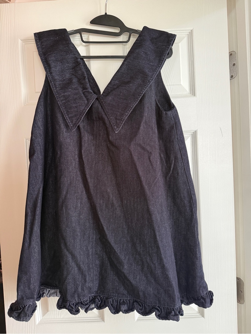 Lisa Says Gah Jenny Denim Mini Dress Sailor Collar Denim Dress with Ruffle Hem - Picture 2 of 4